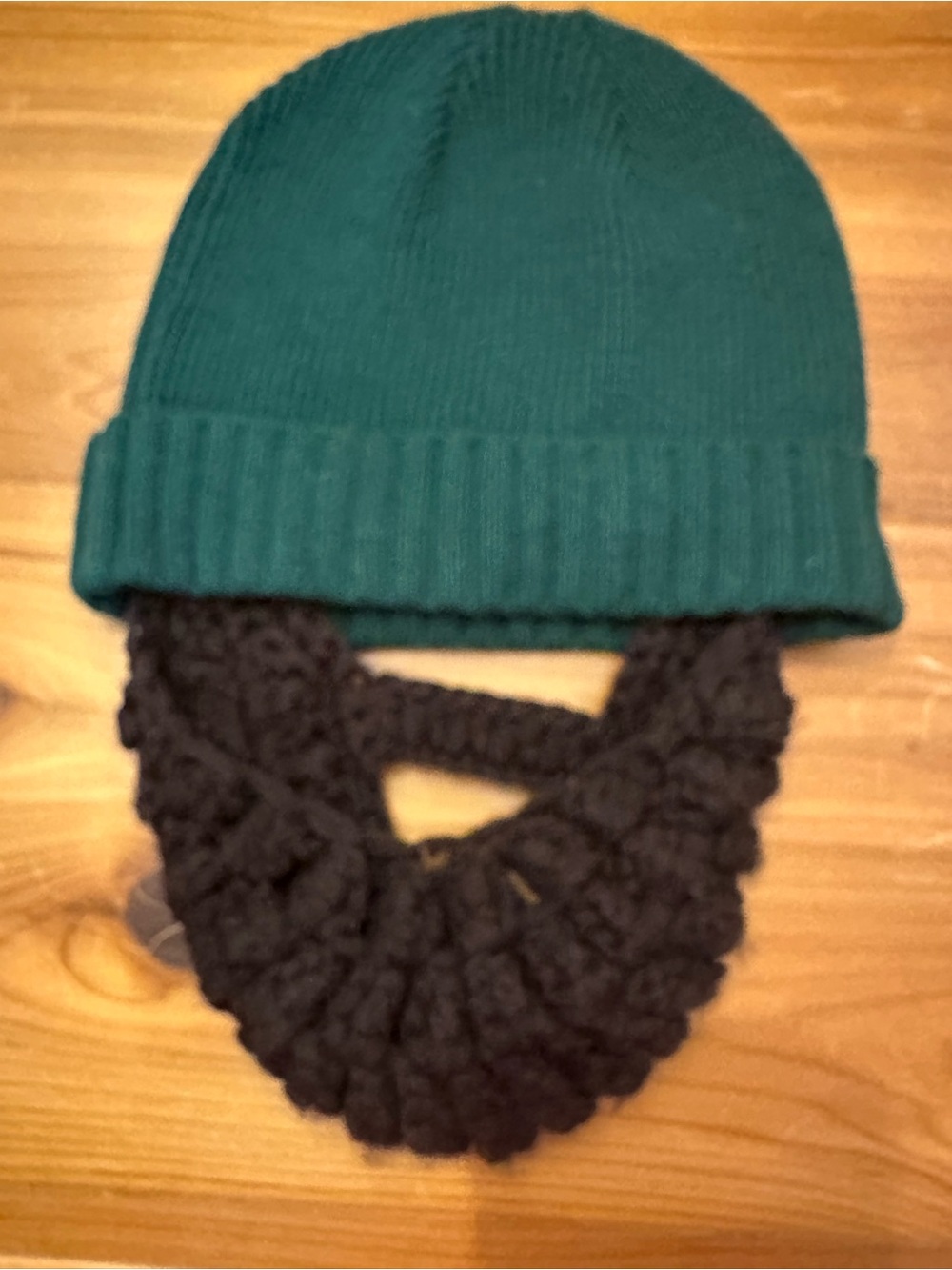 American Eagle Outfitters Teal Knit Beanie with Brown Crochet Beard